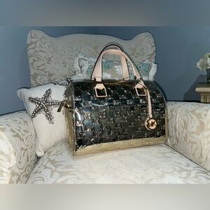 Michael Kors Gold and Tan Satchel